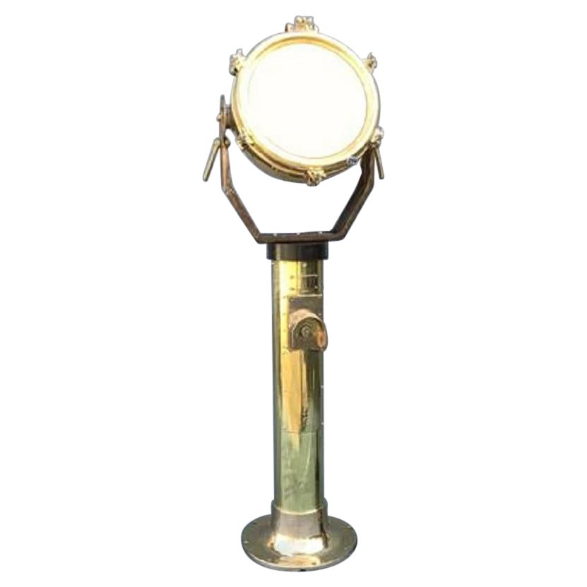 Vintage Solid Brass Maritime Spotlight on Pedestal For Sale