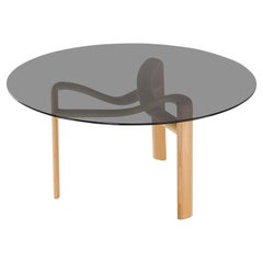 Amura 'Twister' Dining Table in Glass and Light Wood Base by Stefano Bigi