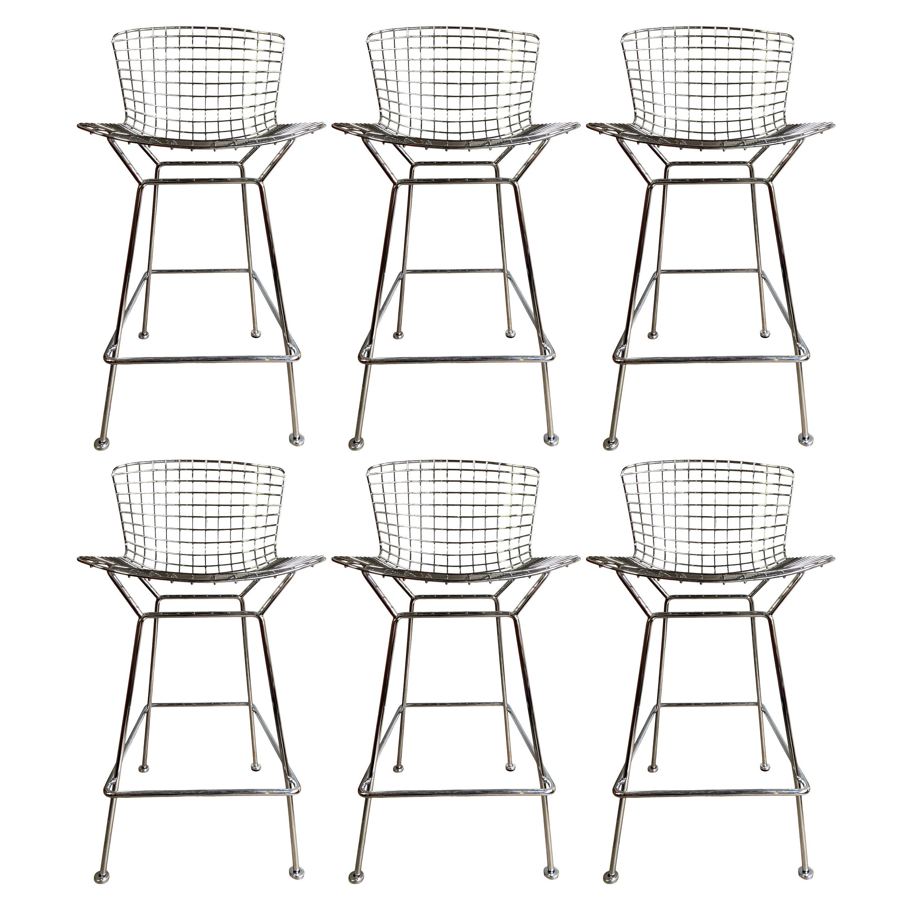 Midcentury Chrome Bar Stools by Harry Bertoia for Knoll