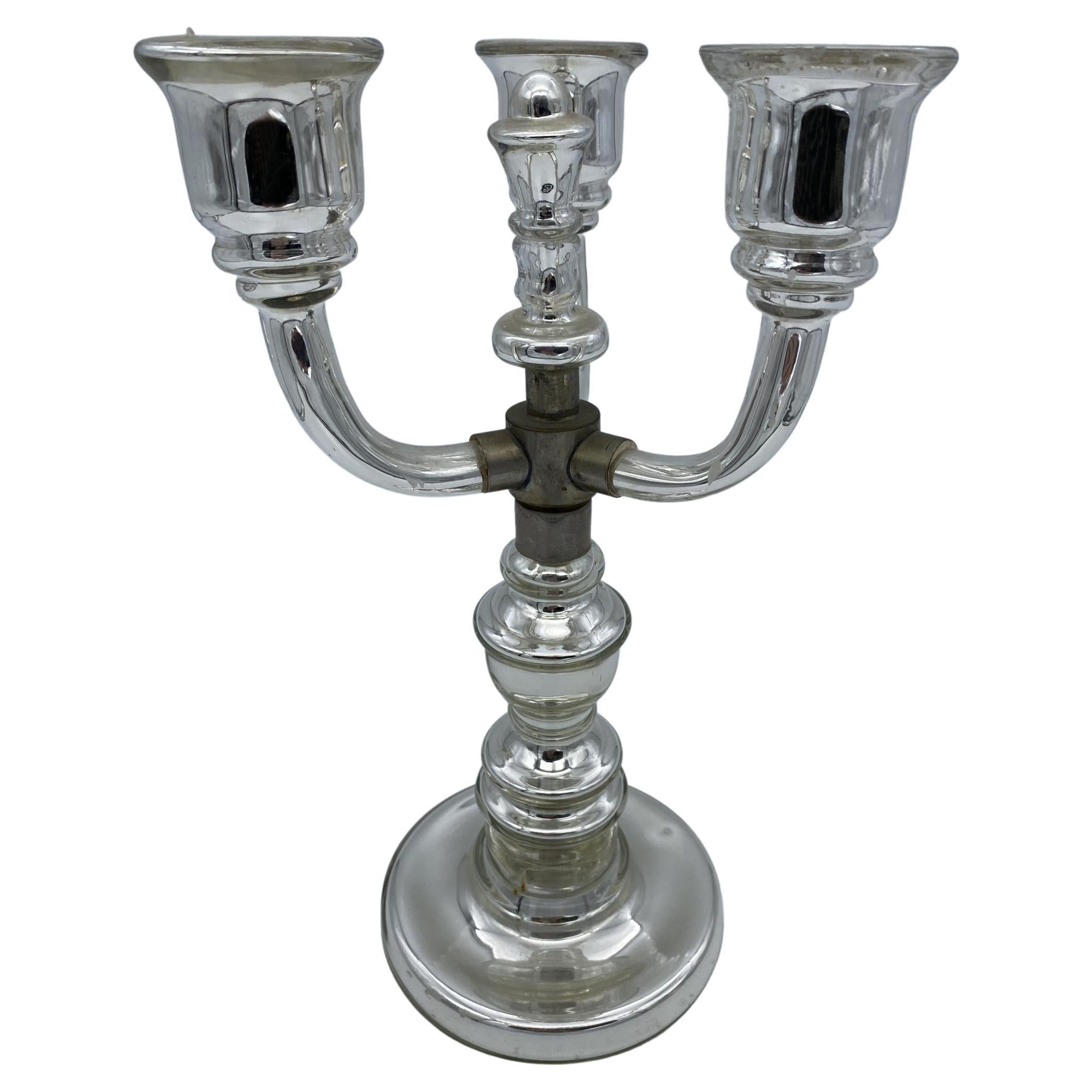 Art Deco Mercury Glass Candle Stick Holder Candelabras