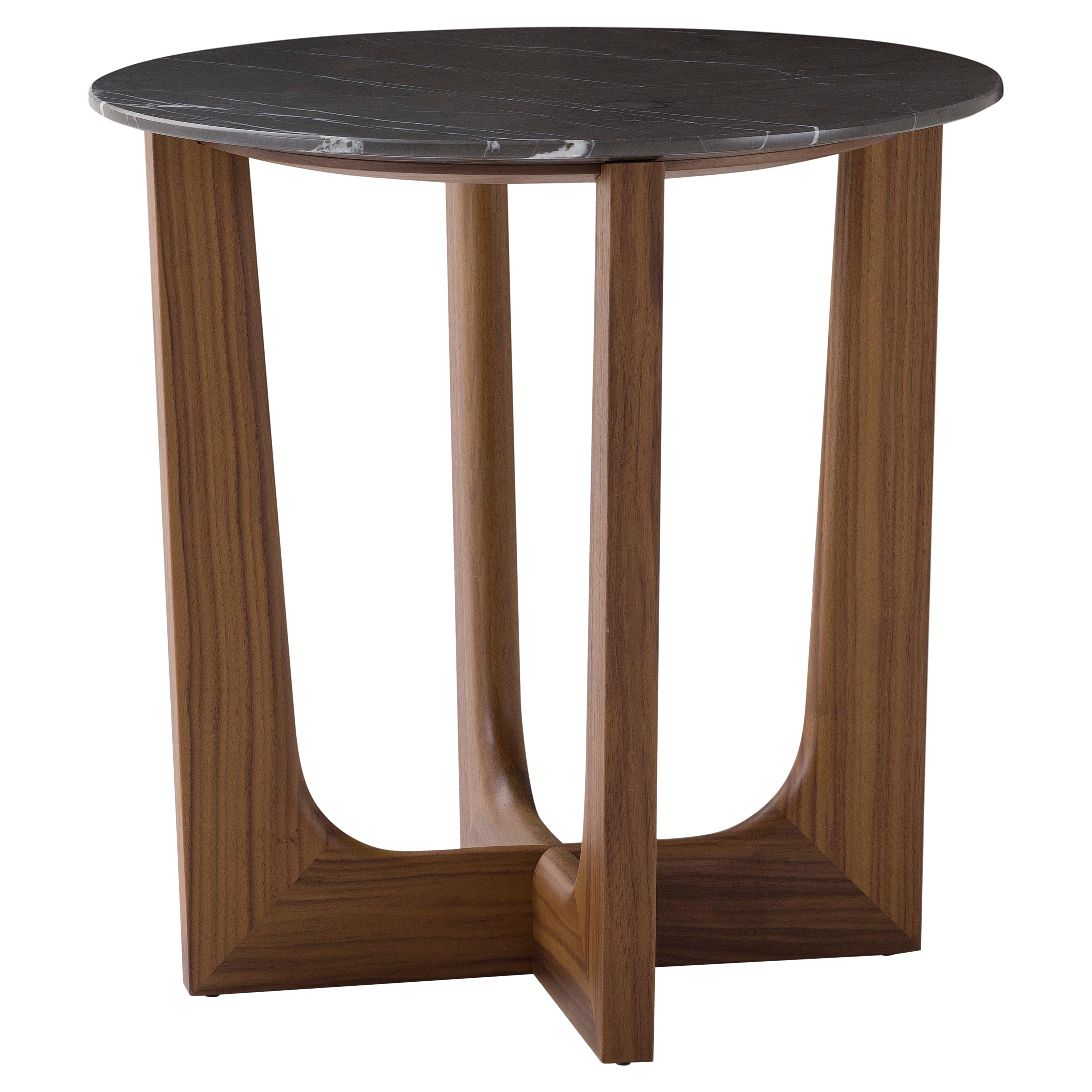 Amura 'Vesta' Coffee Table in Dark Marble and Wood Base For Sale