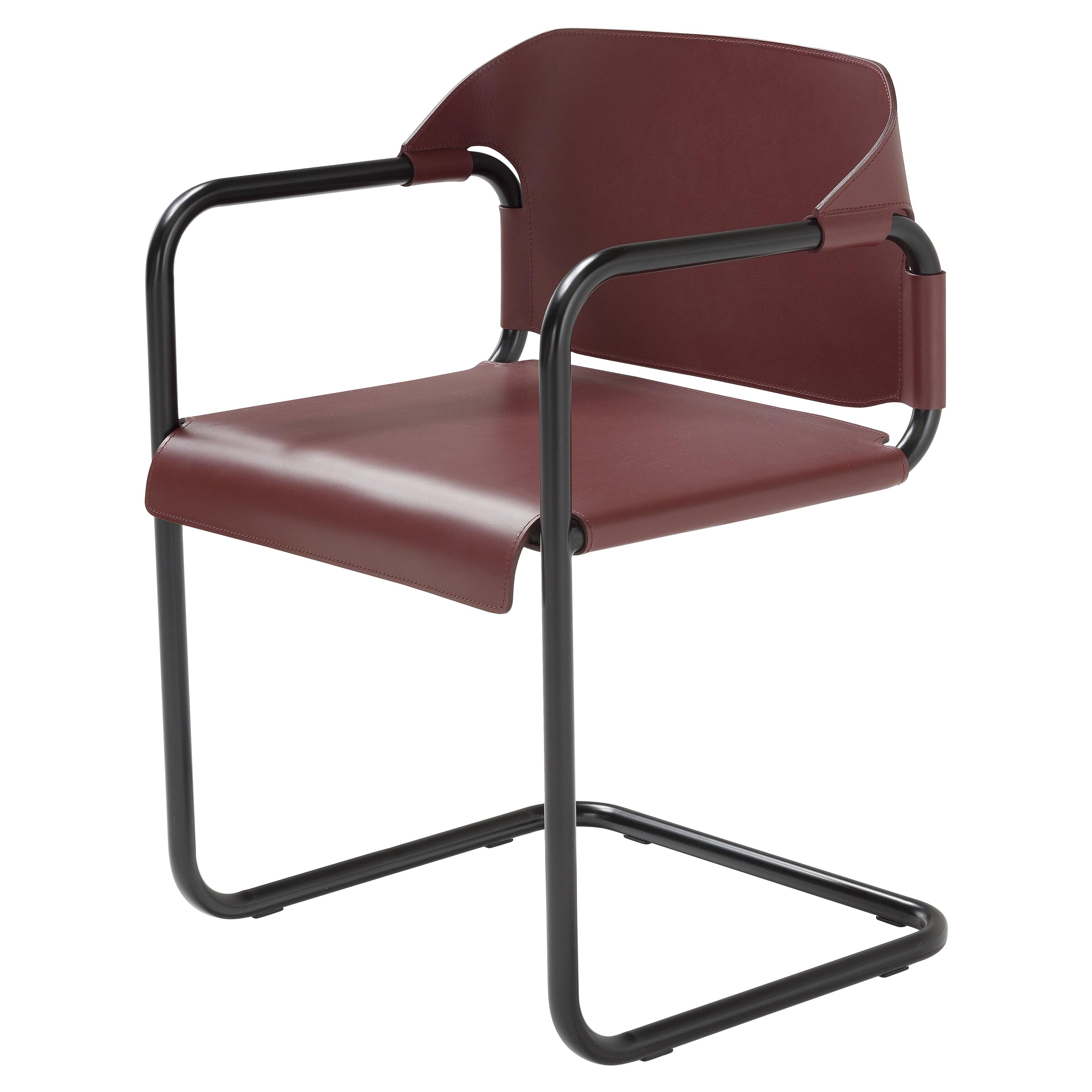 Amura 'Vienna' Dining Chair in Metal and Burnt Red Cuoio by Quaglio & Simonelli For Sale
