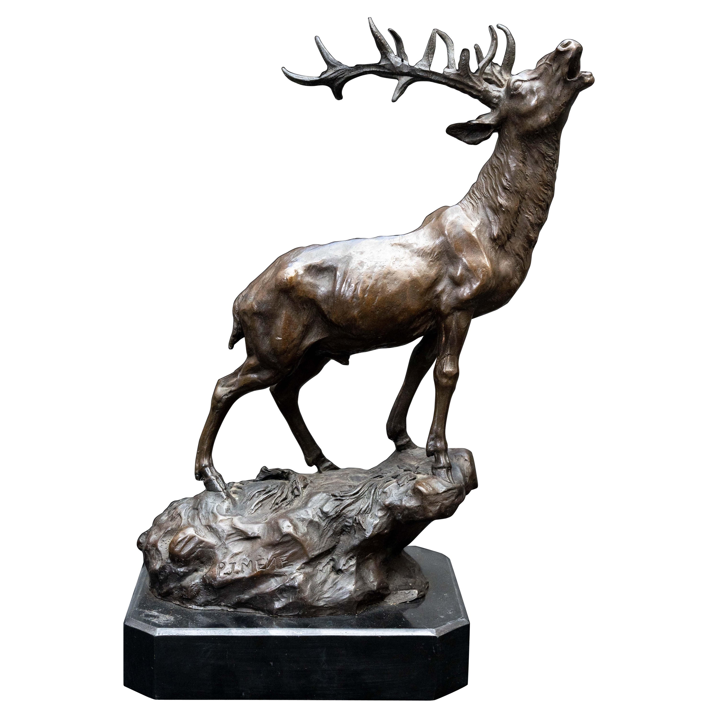 19th Century French Bronze Stag on Marble Base