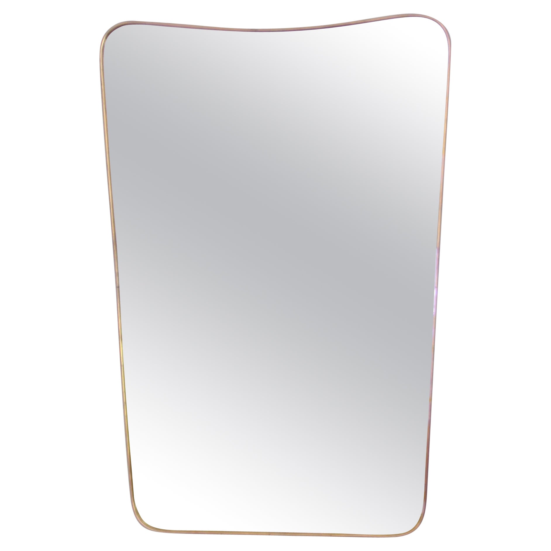 Italian Brass Framed Curved Top Vintage Shield Shaped Mirror