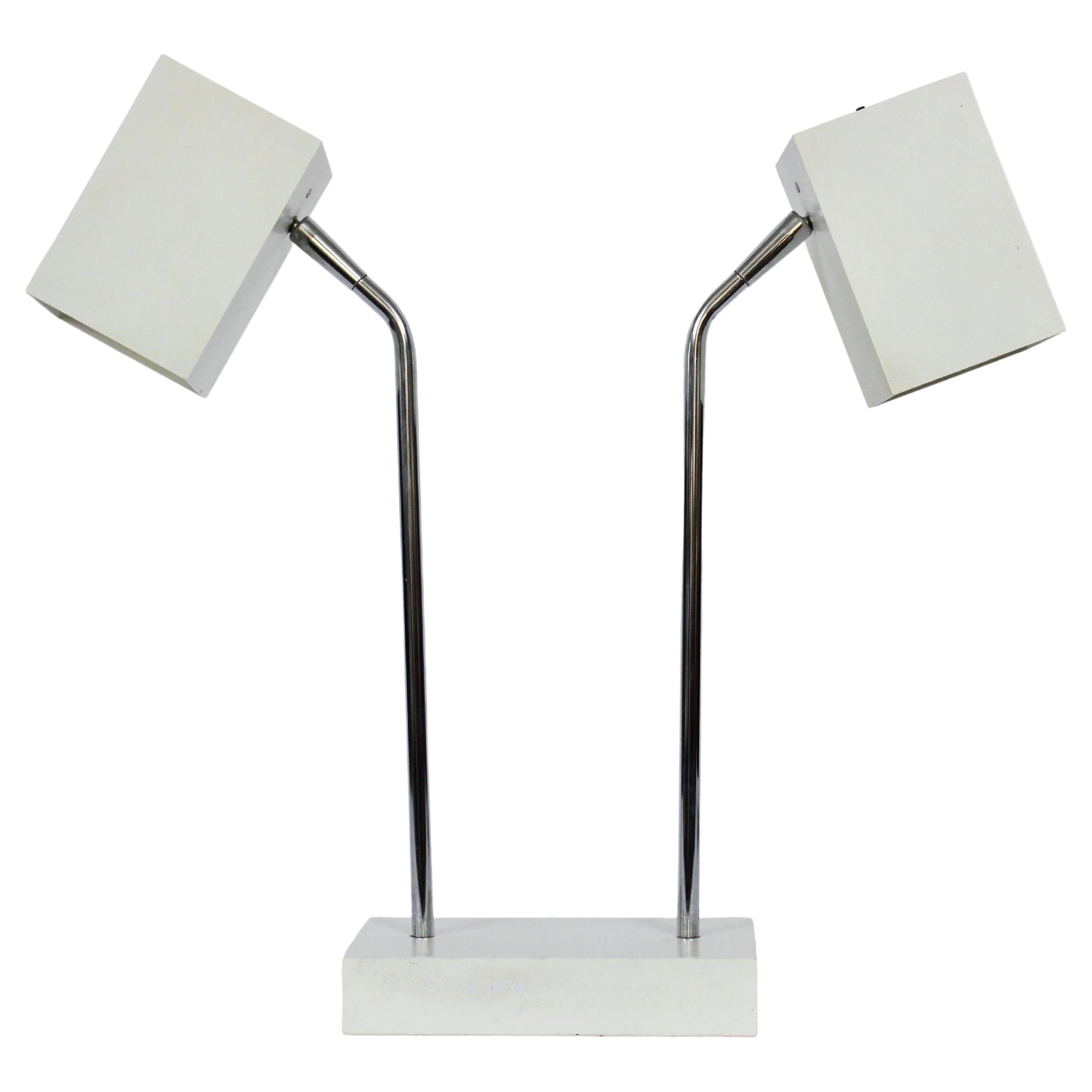 Robert Sonneman for Kovacs Off White & Chrome Double Head Desk Lamp, C. 1970 For Sale