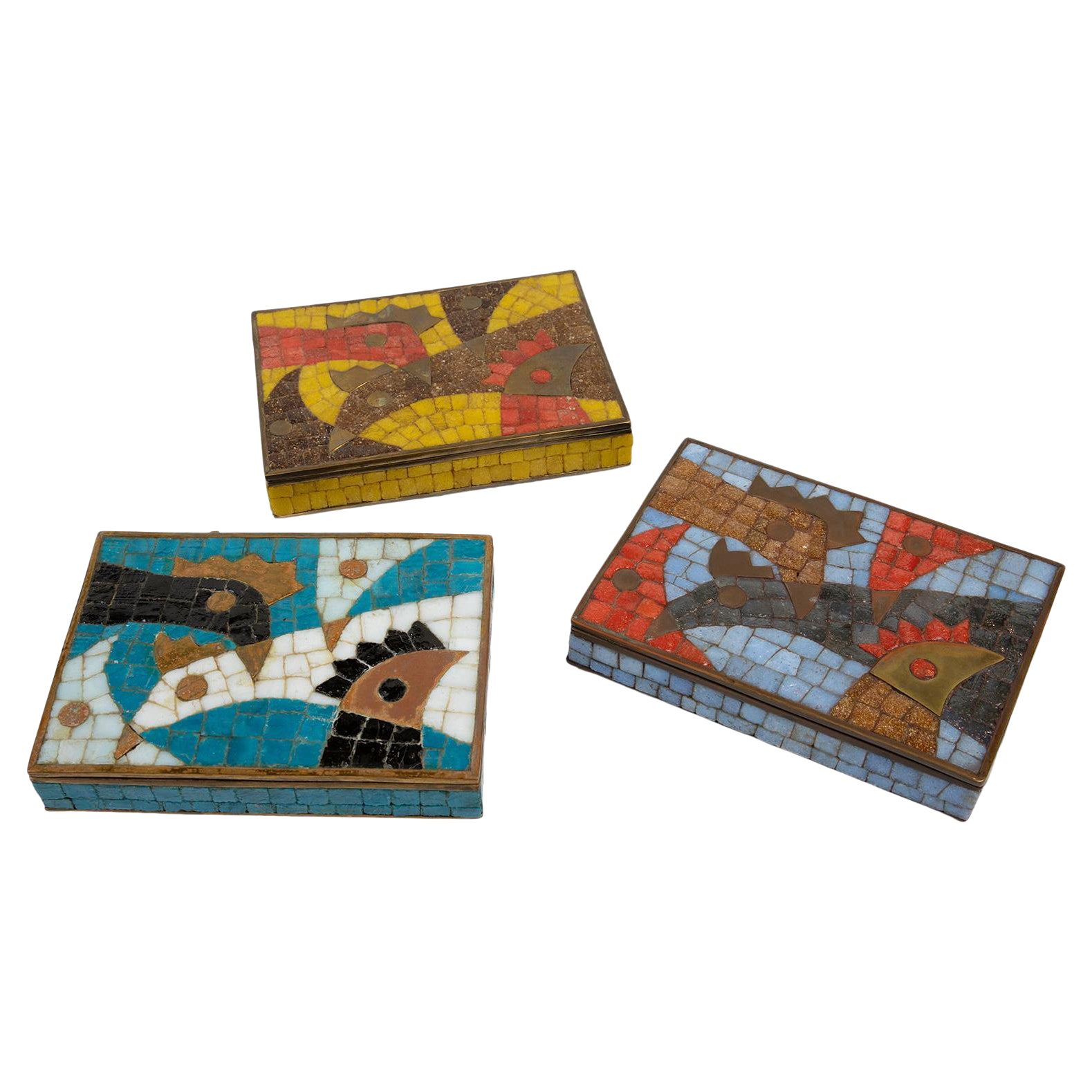 Salvador Teran Mosaic Decorative Boxes, set of 3 For Sale
