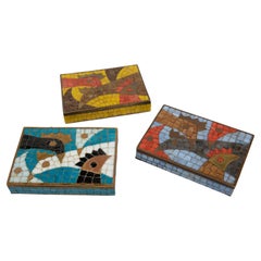 Retro Salvador Teran Mosaic Decorative Boxes, set of 3