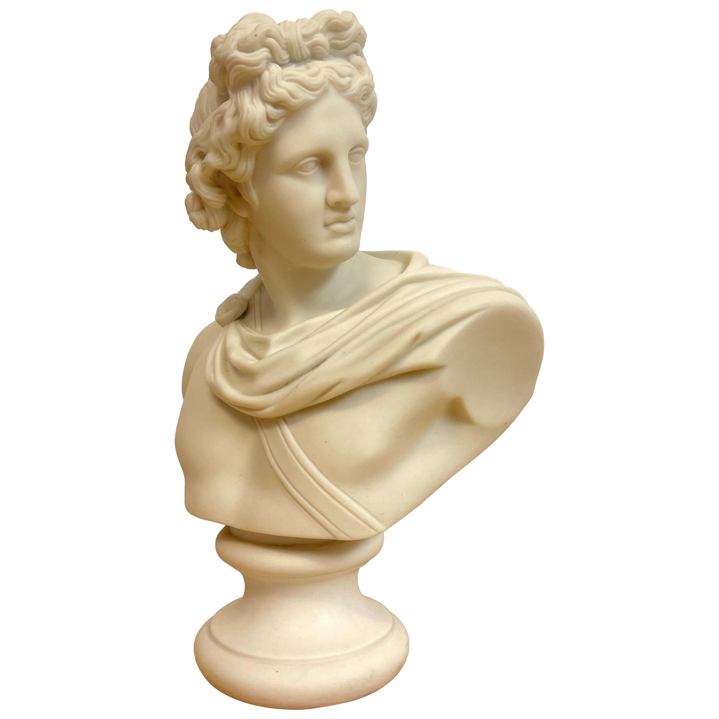 19th Century English Diminutive Parian Bust of Apollo Belvedere For Sale