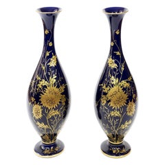 Pair of French Porcelain Cobalt Blue Vases 
