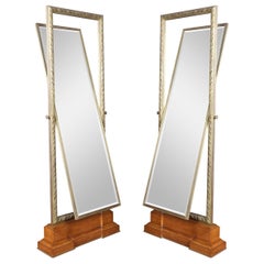 Pair of Versace Showroom Large Tooled Bronze Framed Two Sided Cheval Mirrors