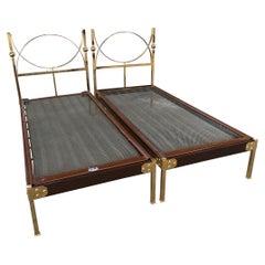 Mid-Century Modern Pair of Italian Single Beds with Gilt Headboard, 1960s