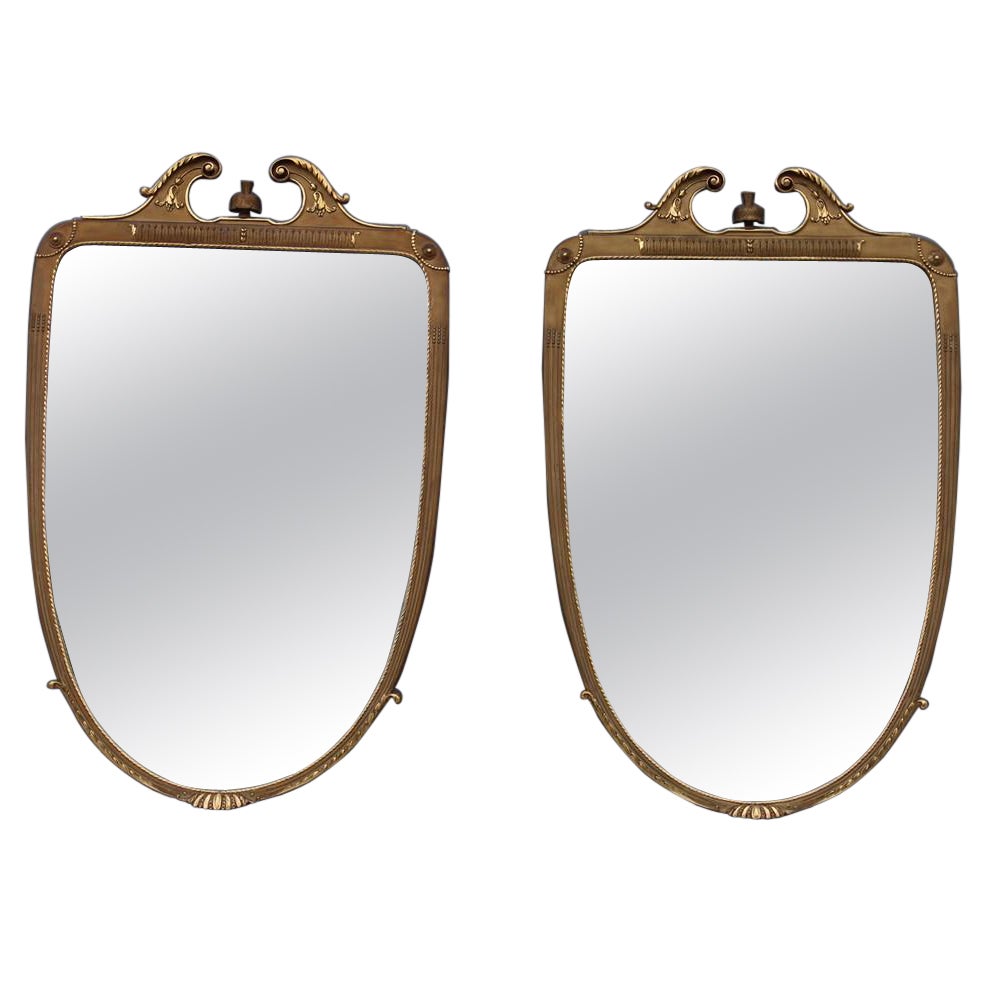 Pair of Rare Wall Mirrors Wood and Gold Leaf 1955 Cantù Giovanni Gariboldi Style