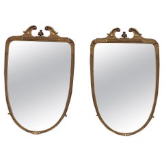 Pair of Rare Wall Mirrors Wood and Gold Leaf 1955 Cantù Giovanni Gariboldi Style