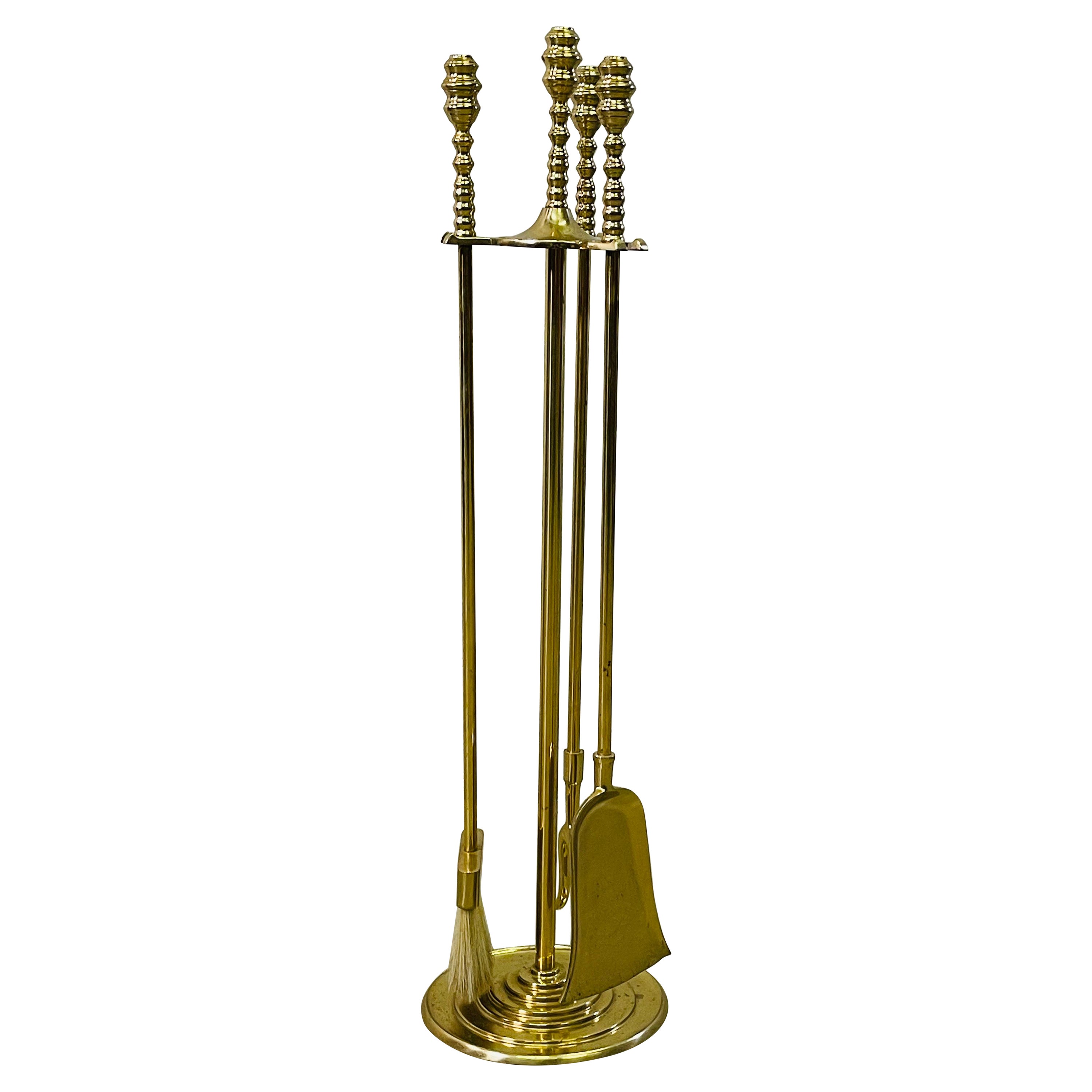 Brass Beehive Style Fireplace Tools, Set of 4