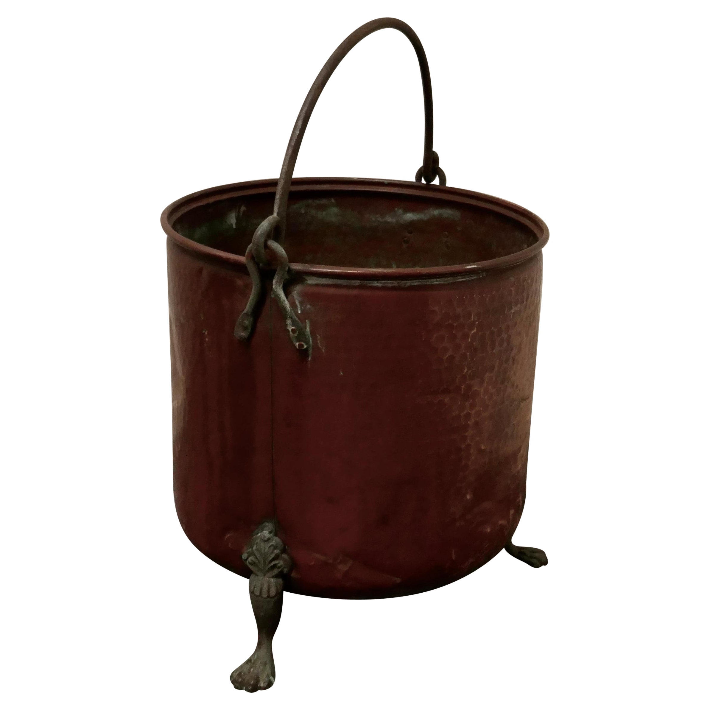 19th Century Copper Coal Bucket on Brass Feet For Sale