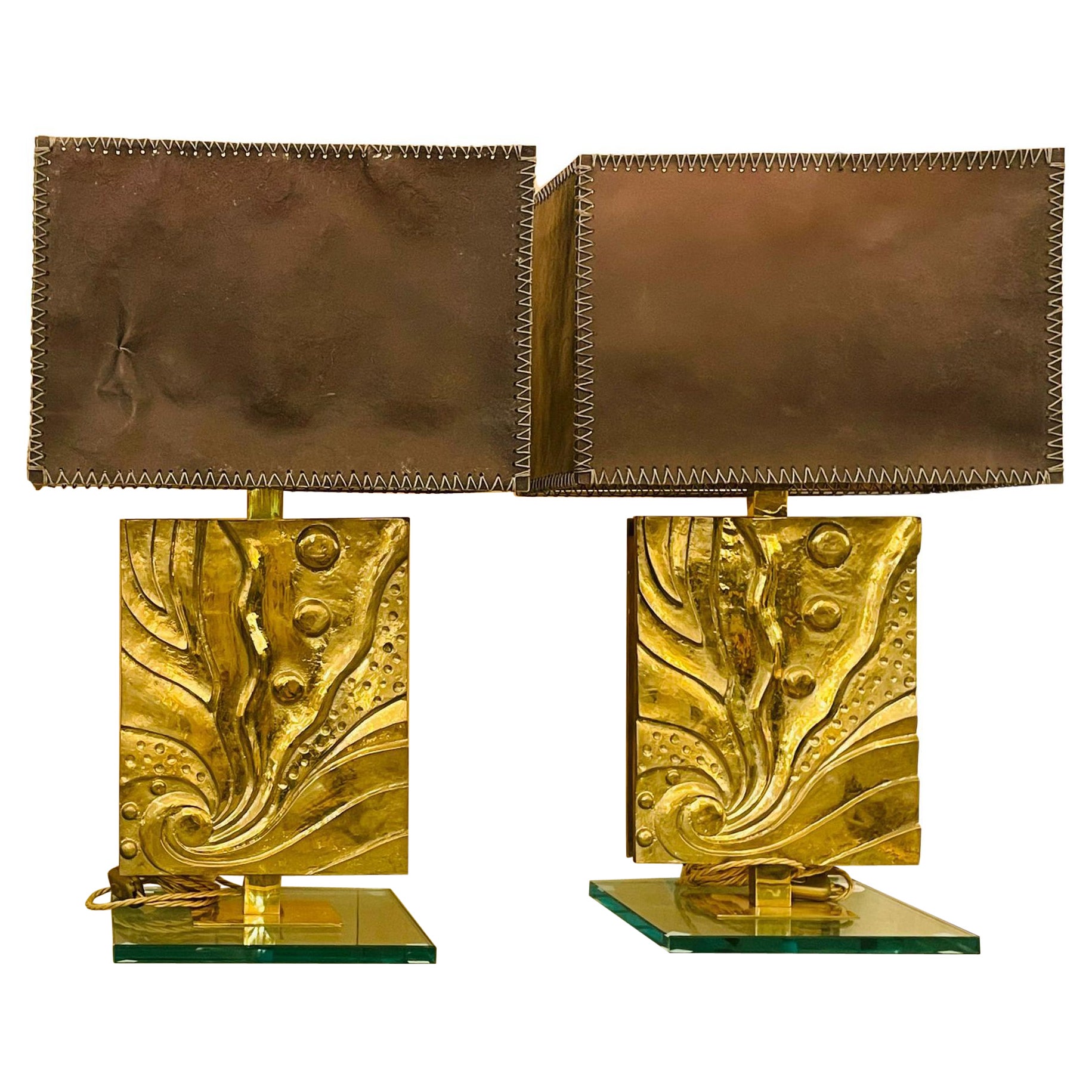Pair of Italian Bronze Table Lamps For Sale