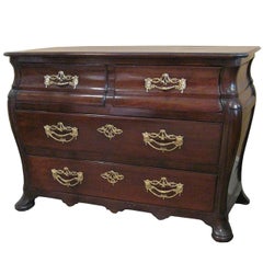 18th Century French Walnut Bombe Commode with Brass Hardware