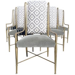 Ensemble de six chaises de salle à manger en bambou et laiton par Mastercraft