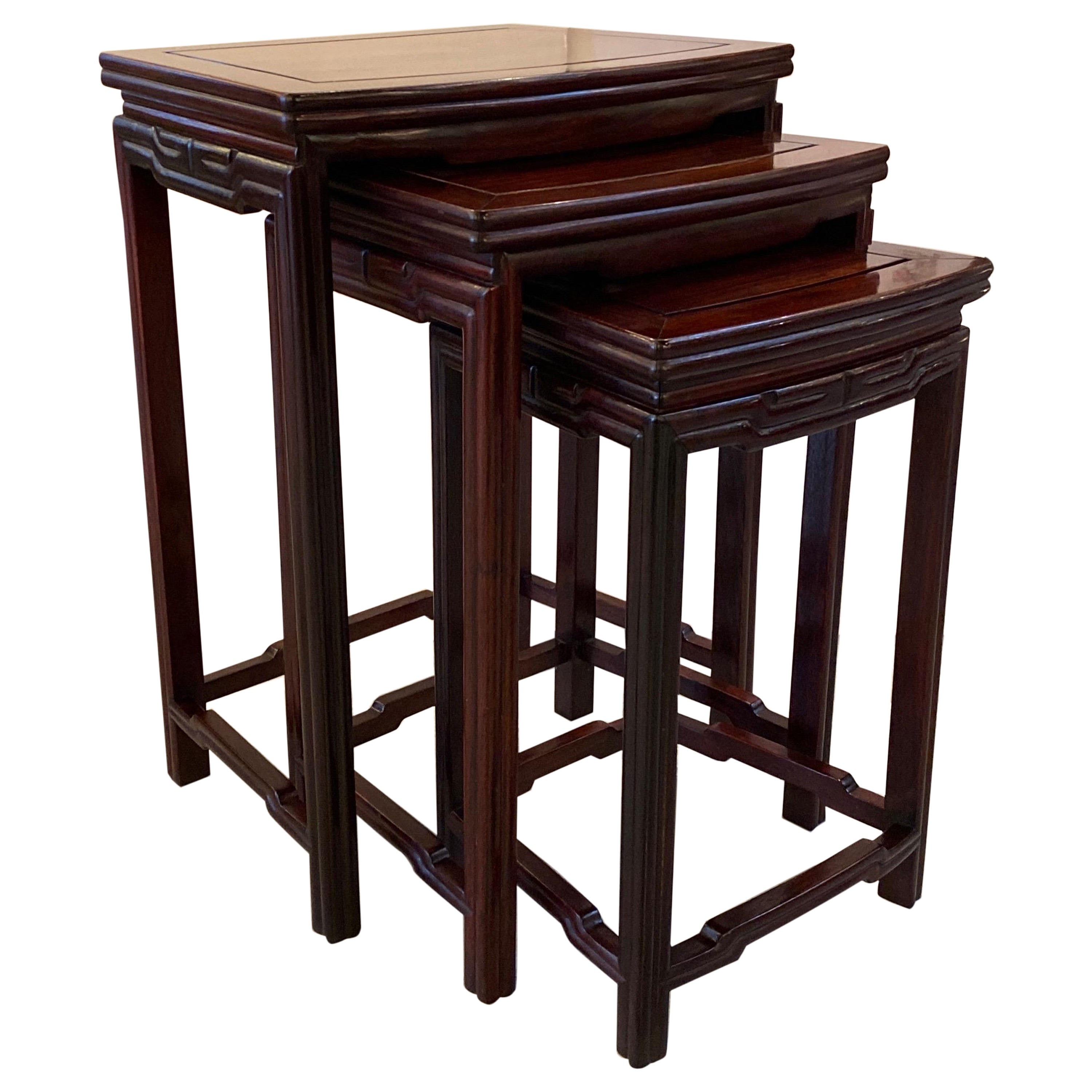 Chinese Hong-Mu Nest of Tables Set of Three For Sale