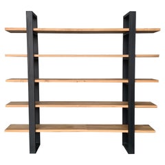 New Custom Etagere with Three Oak Shelves and Iron Structure