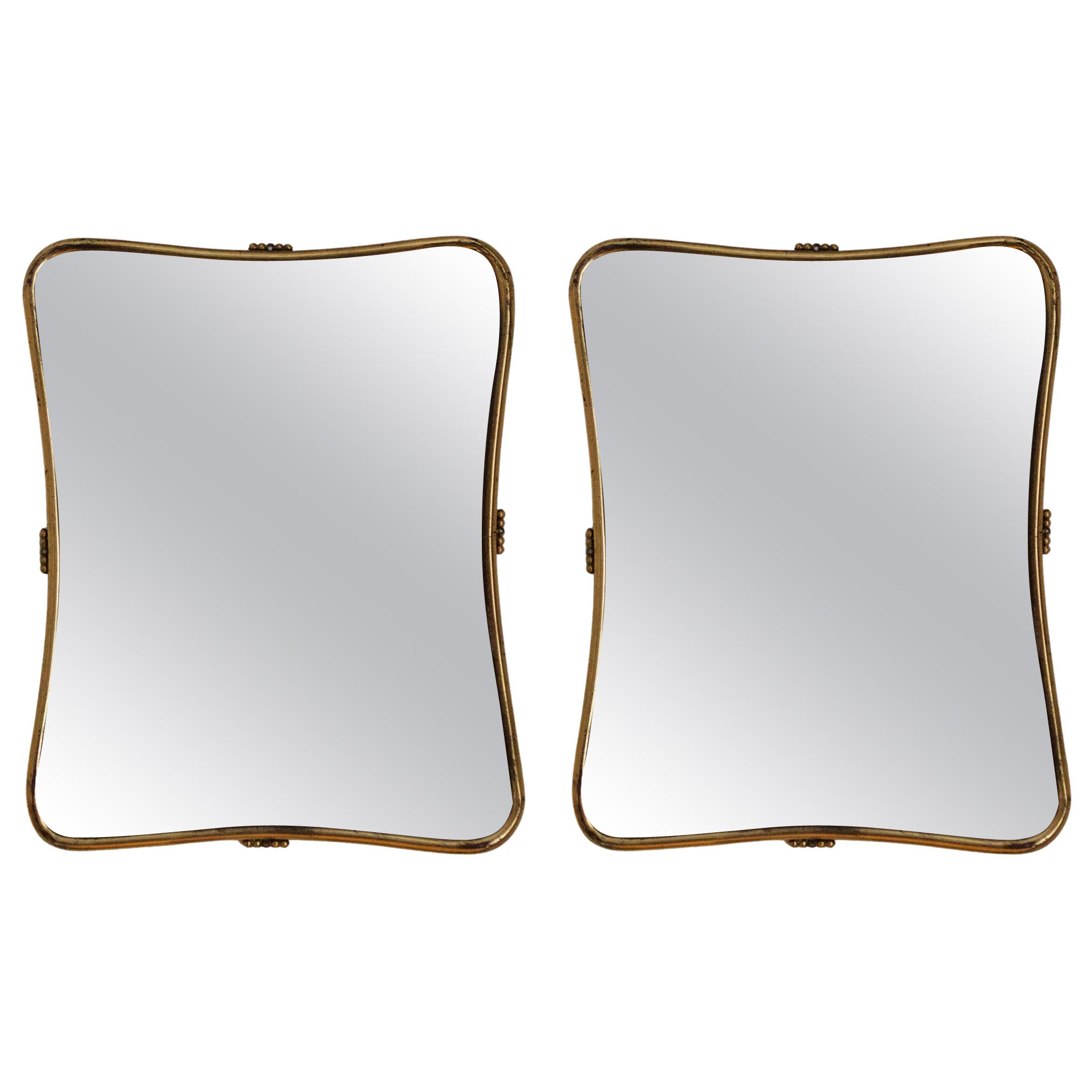 Italian, Pair of Organic Wall Mirrors, Brass, Mirror Glass, Italy, 1940s