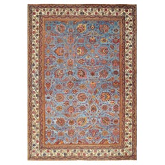 Large Light Blue Background Antique Indian Agra Rug. Size: 13 ft x 18 ft 7 in 