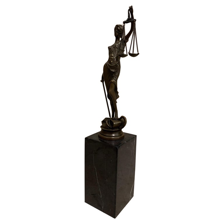 Bronze Statue Lady Justice, Marble Pedestal Alois Mayer at 1stDibs