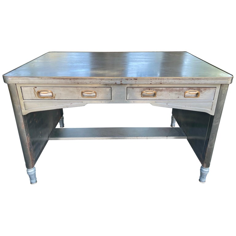 Industrial Art Deco Metal Desk 40s For Sale at 1stDibs