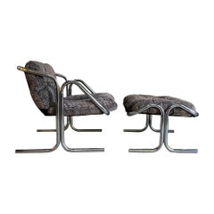 Mid-Century Modern Chrome Lounge Chair & Ottoman by Jerry Johnson for Landes