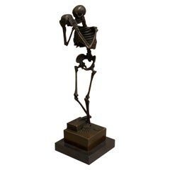 Carl Kauba Skeleton Solid Bronze Statue on Marble Pedestal