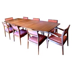 Jens Risom Signed Walnut Dining Room Set, Table and Matching Eight Chairs