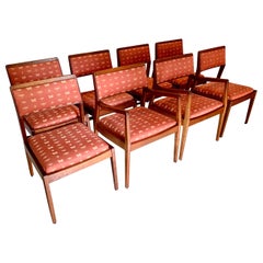 Jens Risom Mid-Century Walnut Dining Chairs Set of Eight