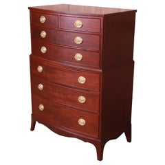 Kindel Furniture Georgian Mahogany Bow Front Highboy Dresser, Newly Refinished