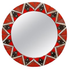 Vintage Glazed Ceramic Mosaic Tiles Round Mirror 1960s Belgium by Oswald Tieberghien