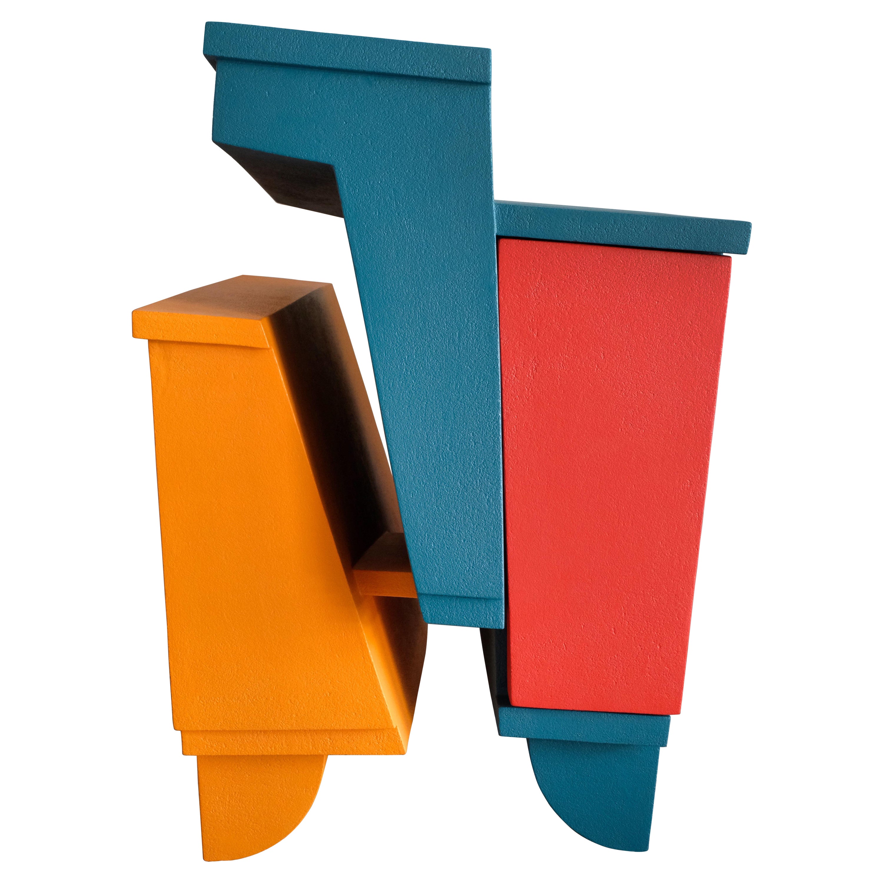 21st Century Cabinet-Sculpture Contemporary Red-Blue-Orange Colors in Wood-Resin