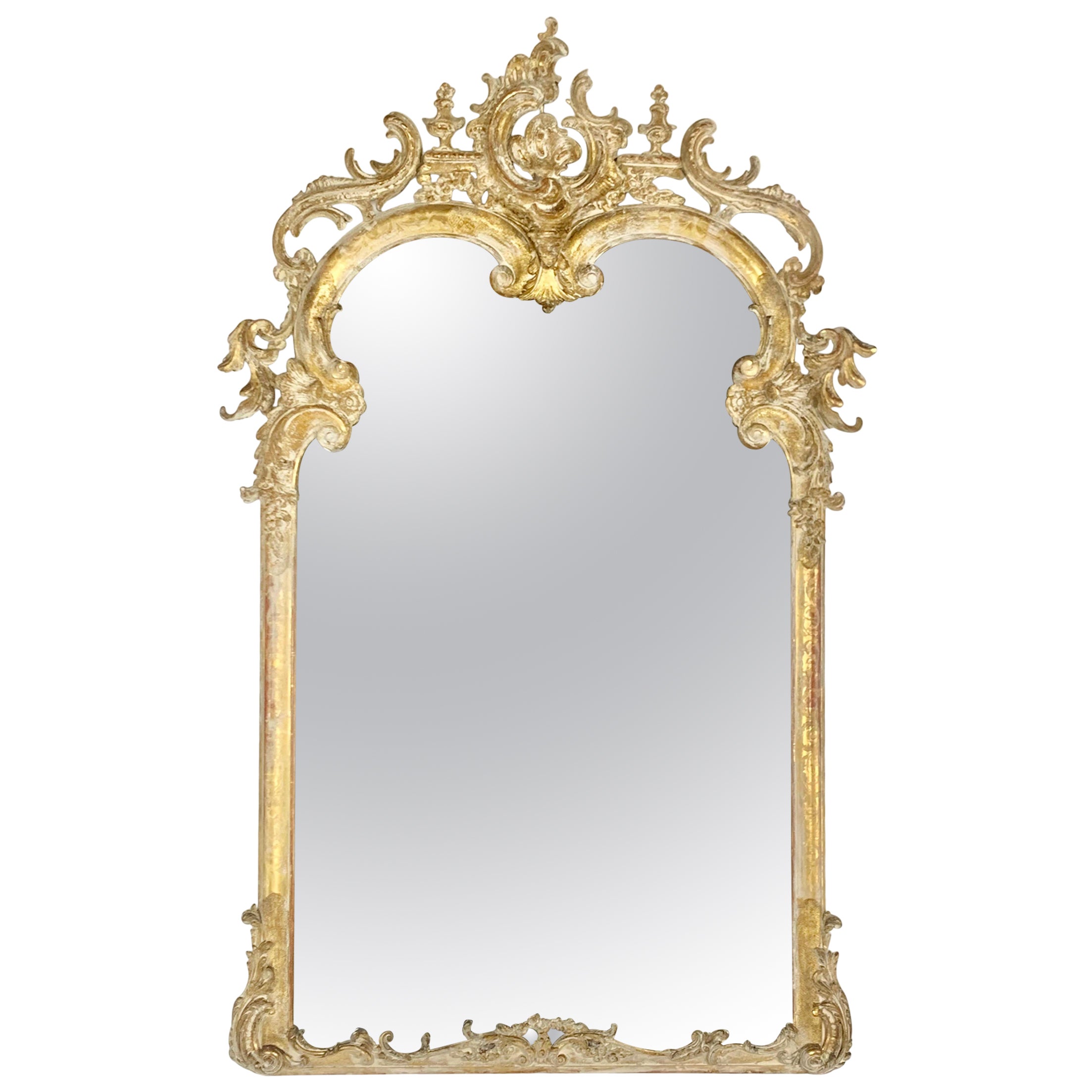 19th C. Monumental Sized French Gilt Wood Rococo Style Mirror