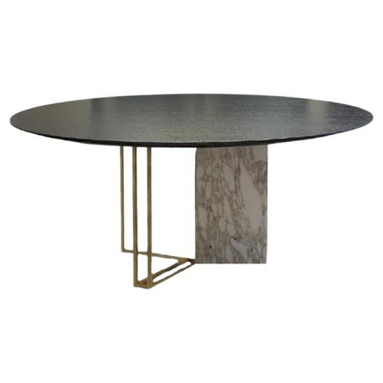 Floor Sample Meridiani Plinto Table by Andrea Parisio in Dark Oak and Marble For Sale