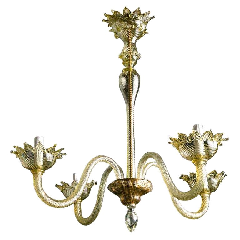 Hand Blown Simple Murano Chandelier with a Slight Olive Cast and Four Arms