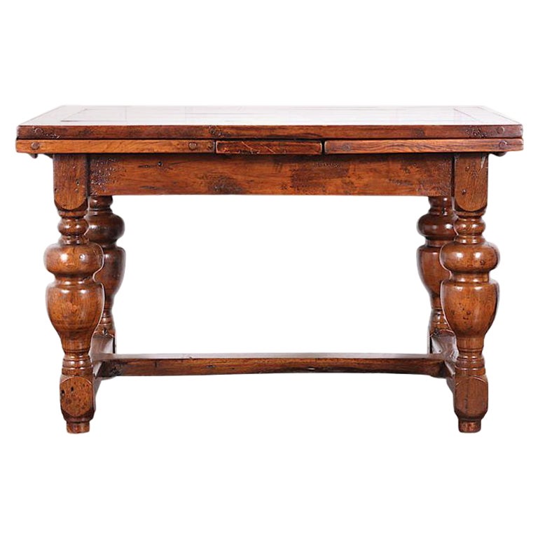 19th Century English Solid Oak Draw-Leaf Table