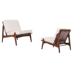 Danish Modern Walnut Slipper Lounge Chairs by Ib Kofod Larsen