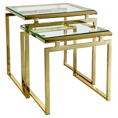 1970s Brass & Glass Modern Nesting Tables, a Pair