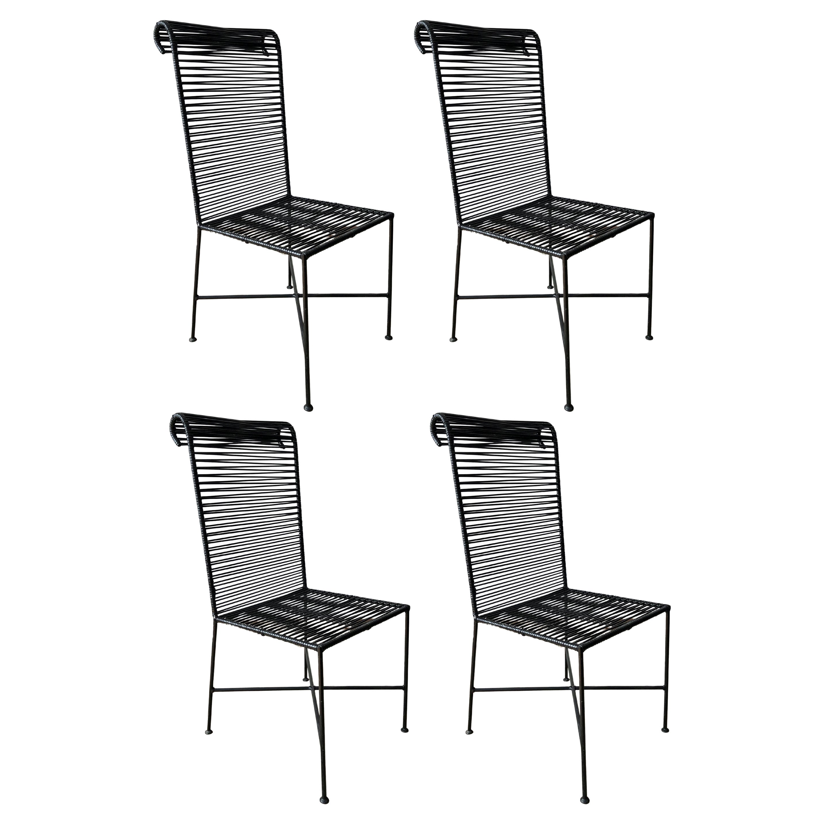 Mid-Century Modern Brazilian Black Spaghetti Chair, set of 4 For Sale
