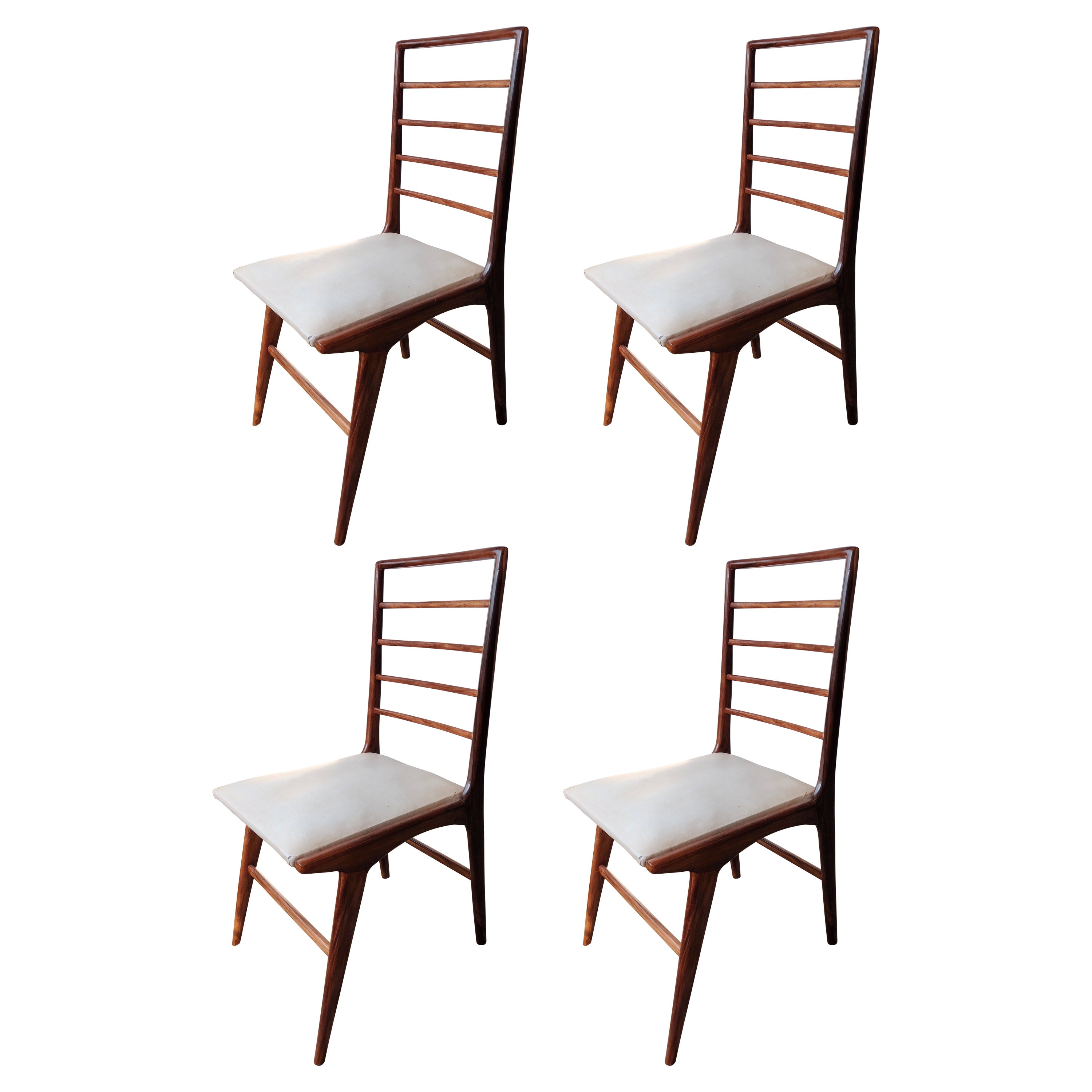 Mid-Century Modern Brazilian Chairs in Noble Wood, Set of 4 For Sale