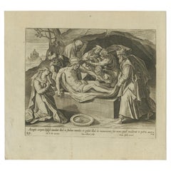 Antique Print of the Entombment of Christ by Collaert, 1784