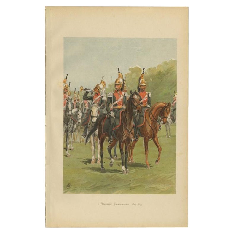 Antique Print of a Dutch Regiment Dragonders 1849-1854, Published in 1900 For Sale