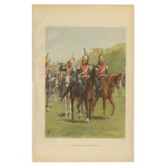 Grabado antiguo de un regimiento holandés Dragonders 1849-1854, publicado en 1900