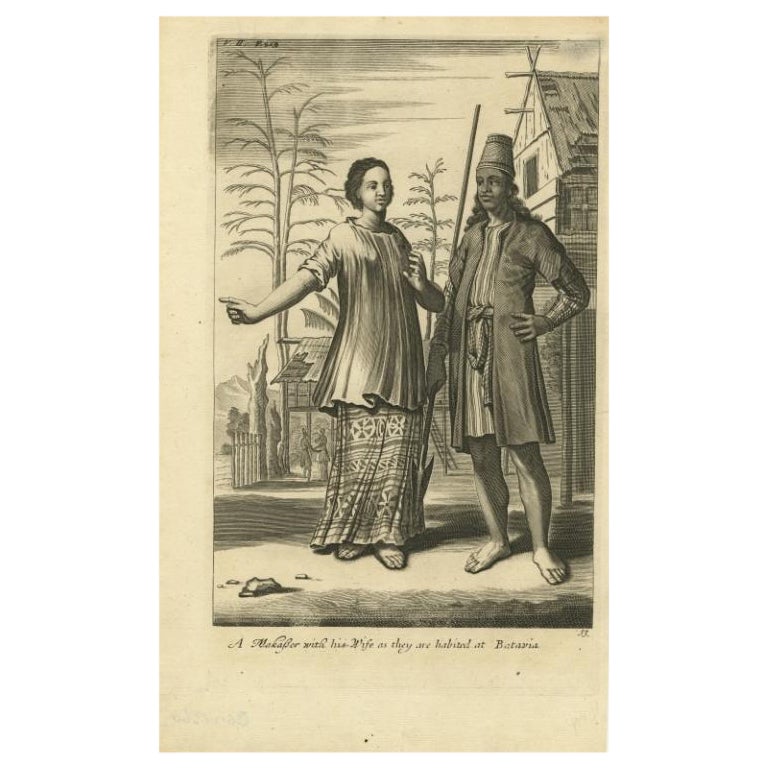 A Makasser Man with his Wife as they are Habited at Batavia, Indonesia, c1744 For Sale