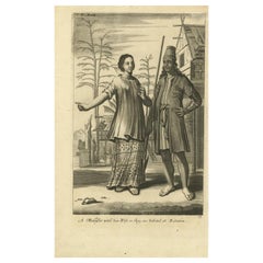 Antique A Makasser Man with his Wife as they are Habited at Batavia, Indonesia, c1744