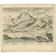 Antiker antiker Druck mit der Darstellung des Berges Olivet im Osten Jerusalems, 1725
