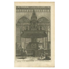 Used Old Print Depicting the Preacher's Pulpit of a Church in Amsterdam, 1765